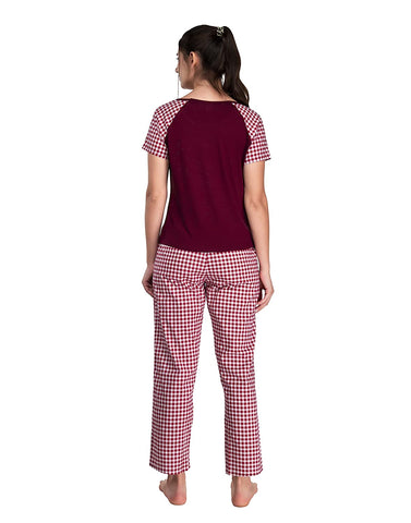 Evolove Womens 100% Cotton Pyjama Set with Round Neck Reglan Half Sleeve Checks Printed Super Soft Top or Tshirts & Bottoms Pants Regular Night Suit Sleep & Lounge Wear (S to 2XL Size)