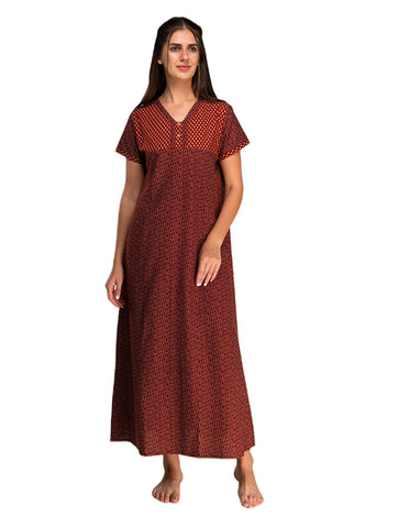 Evolove Women's 100% Cotton Long Night Gown Maxi Nighty with Half