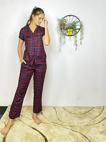 Evolove Women's New Yarn Dyed Pyjama Set with Pocket Viscose Liva Button Shirts & Pants Sleepwear Nightwear Loungewear - So Comfortable You'll Fall in Love Our promise (S to 2XL Size)