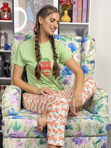 Evolove Womens Pyjama Set with Stylish 2 Side Pockets Round Neck Half Sleeve Knitted Cotton Printed Super Soft Tops or Tshirts & Pants Regular Night Suit Sleep Lounge Wear (S Size)