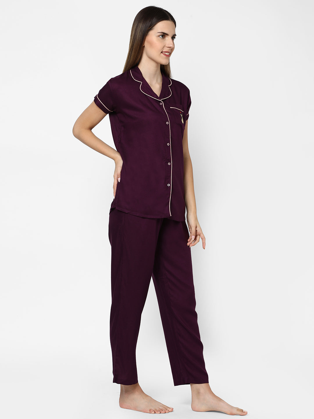 Evolove Pyjamas Top Pants Set for Women for Daily Use Winter Night Wear with Pockets Buttons Elastic Waist Viscose Liva Super Soft Comfortable ( S to 2XL Size )