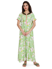 Evolove Women's Rayon Printed Maxi Nighty Sleepwear Super Comfortable (Lawn Green)