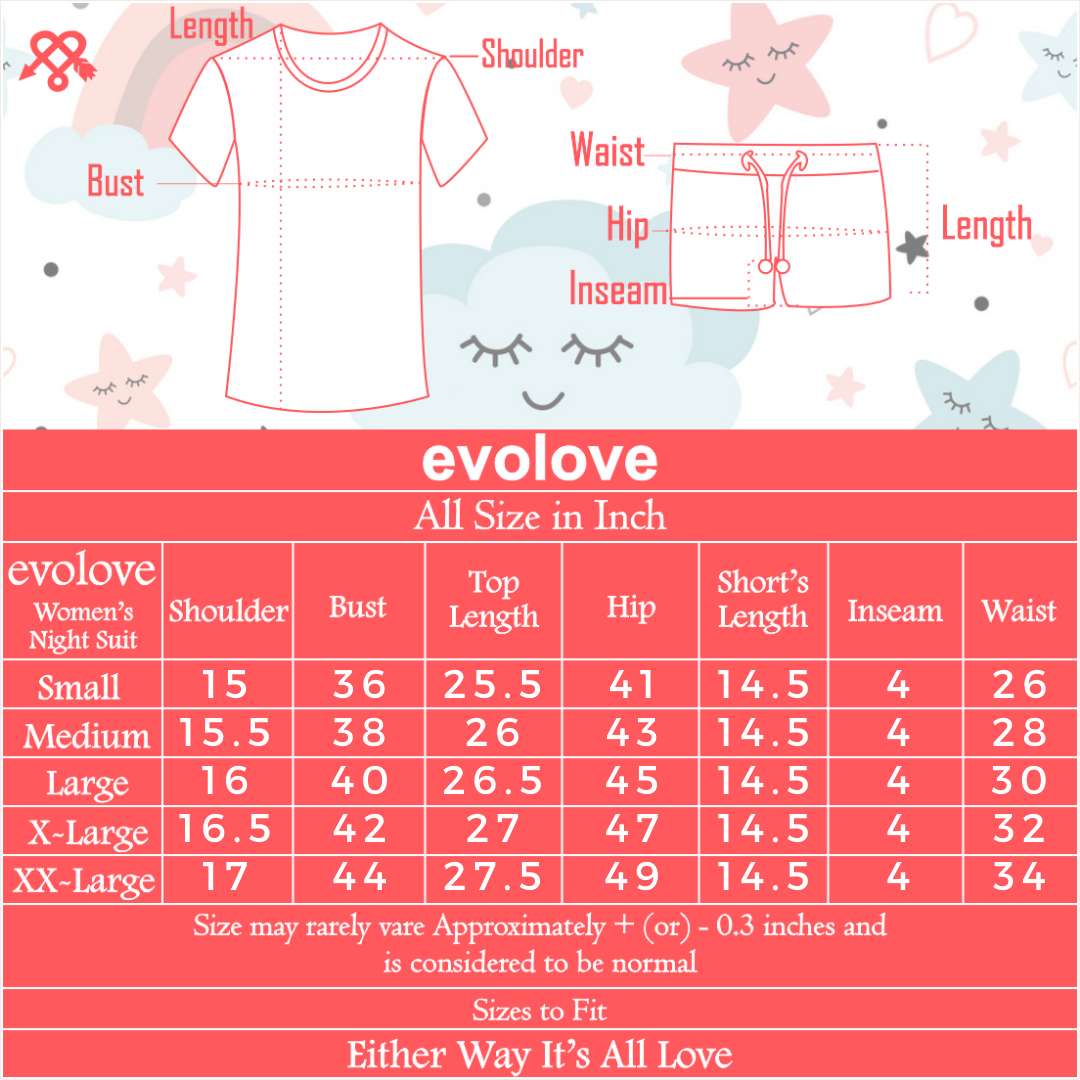 evolove Ground Grey Round neck Hearts Print Women's (Shorts set) Night suit