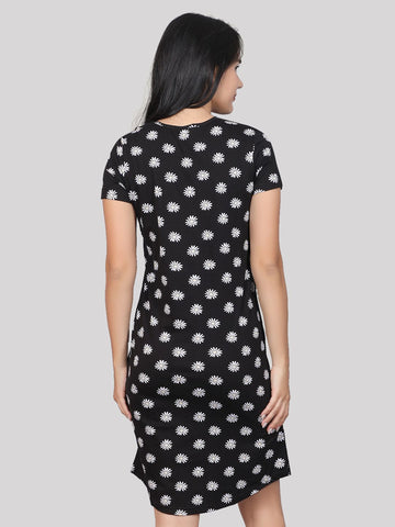 Evolove Women's 100% Cotton Printed Knee Length Casual Regular Short Nightgown