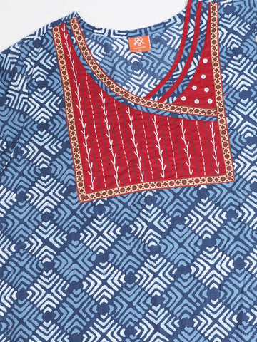 Evolove Women's Cotton Printed Maxi Nighty Sleepwear Super Comfortable & Soft Cotton (Blue)