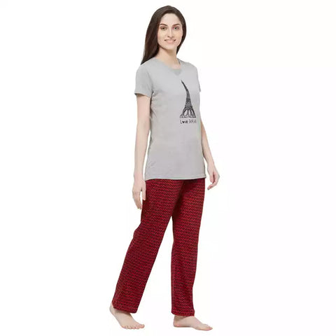 Evolove Women's Hosiery cotton Half Sleeve T-shirt & Printed  Pajama Set