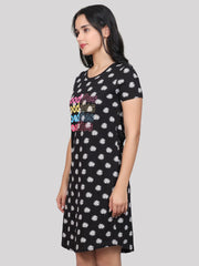 Evolove Women's 100% Cotton Printed Knee Length Casual Regular Short Nightgown