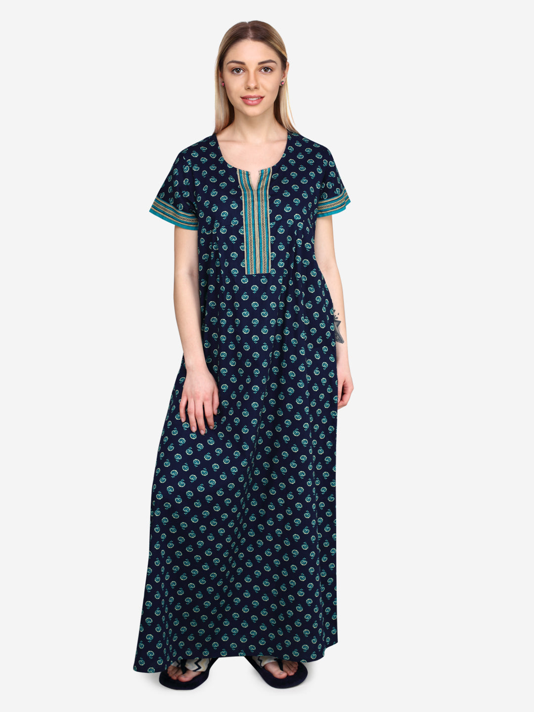 Evolove Womens Cotton Night Dress Long Nighty