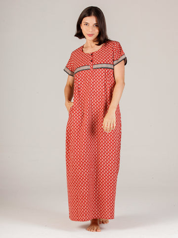 Evolove Women's 100% Cotton Printed Maxi Nightgown Long Nighty Sleepwear for Ladies Super Soft Comfortable Design