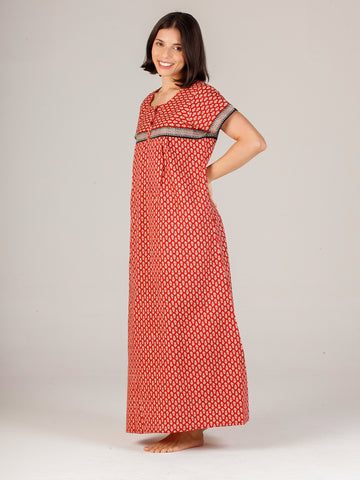 Evolove Women's 100% Cotton Printed Maxi Nightgown Long Nighty Sleepwear for Ladies Super Soft Comfortable Design