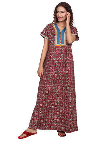 Evolove Women's 100% Cotton Printed Maxi Nightgown Long Nighty Sleepwear for Ladies Super Soft Comfortable Design