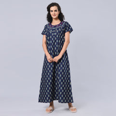 Evolove Women's 100% Cotton Printed Maxi Nighty Sleepwear Super Comfortable & Soft Cotton