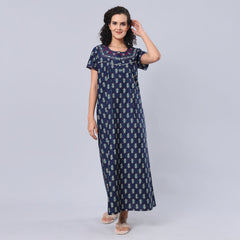 Evolove Women's 100% Cotton Printed Maxi Nighty Sleepwear Super Comfortable & Soft Cotton