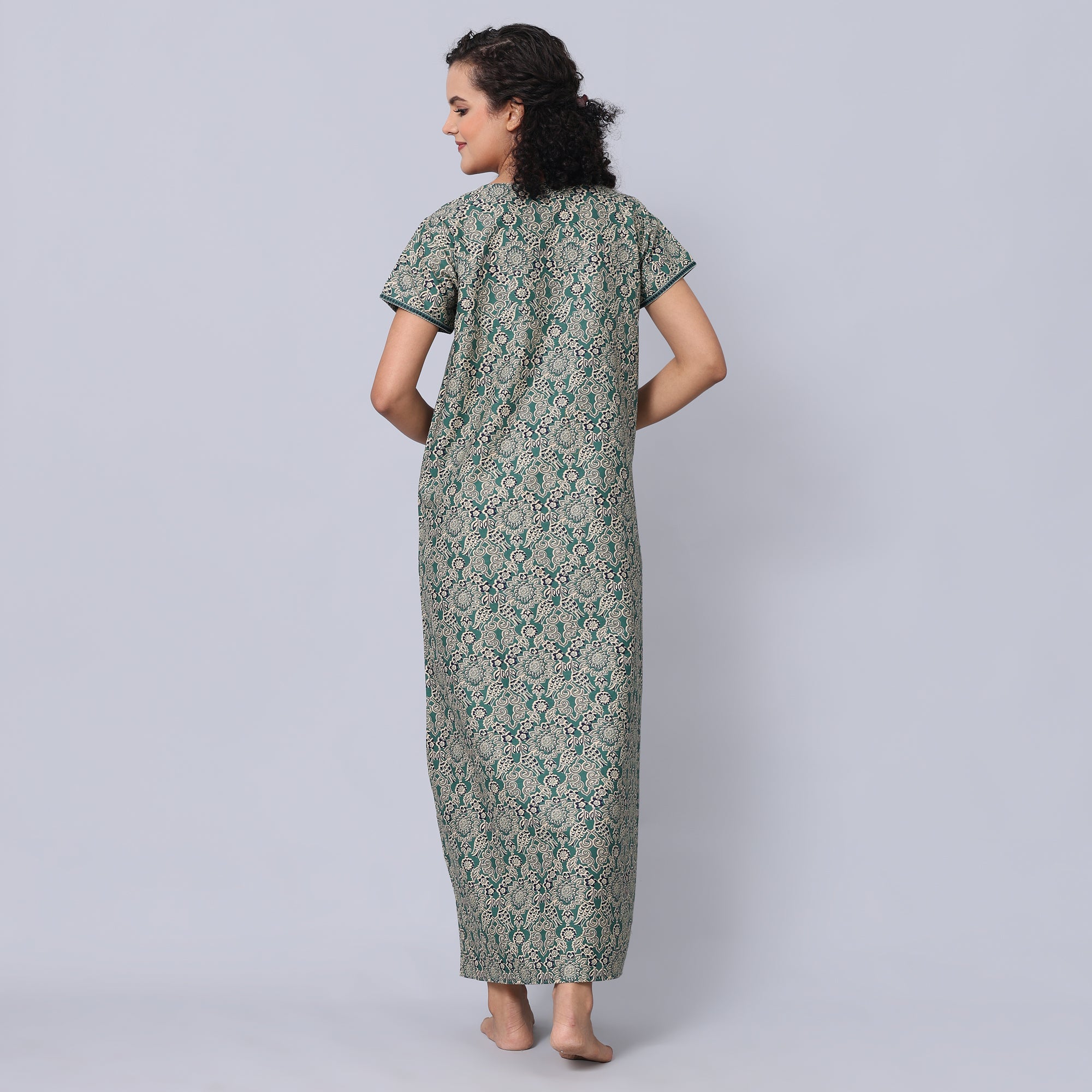 Evolove Women's 100% Cotton Printed Maxi Nighty Sleepwear Super Comfortable & Soft Cotton