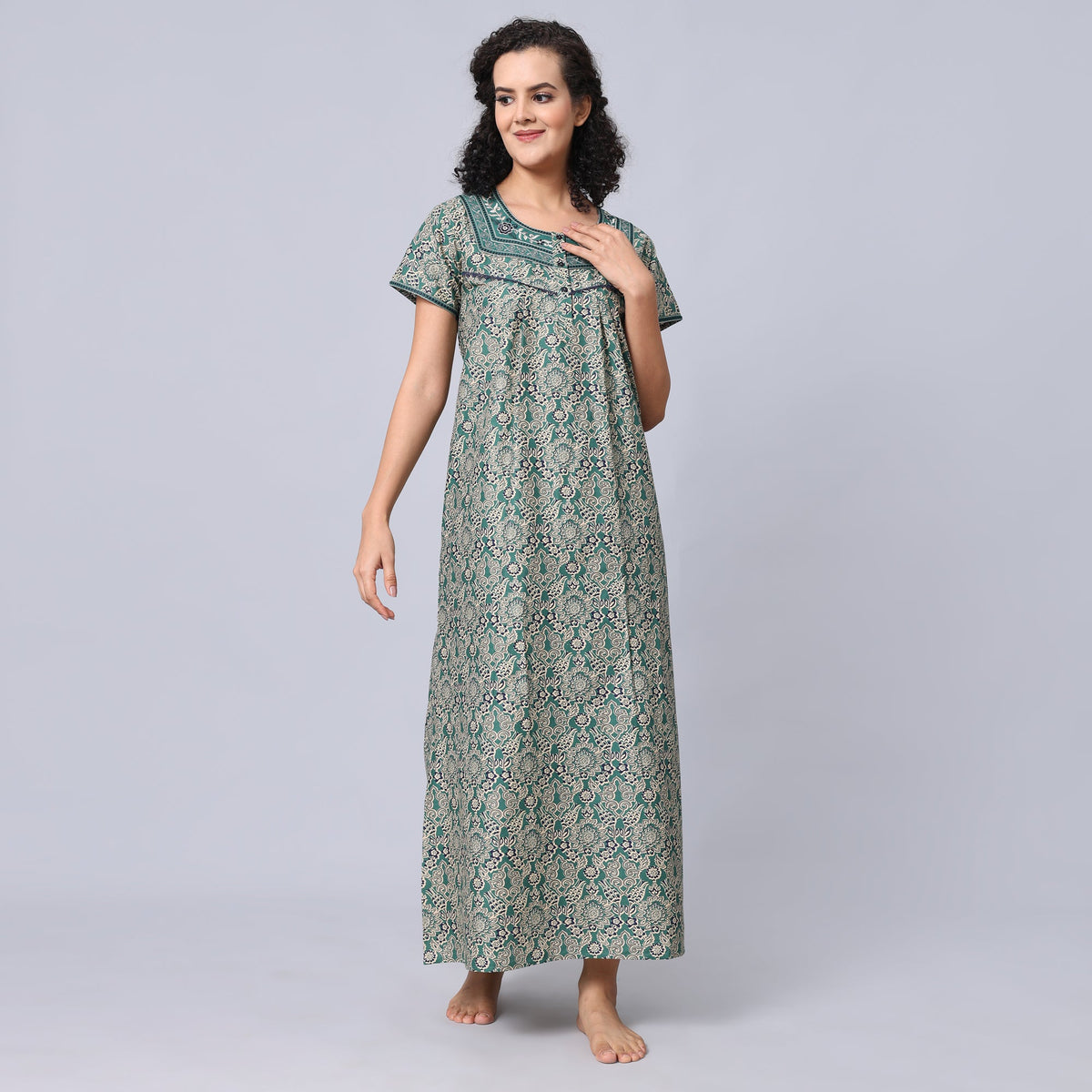 Evolove Women's 100% Cotton Printed Maxi Nighty Sleepwear Super Comfortable & Soft Cotton