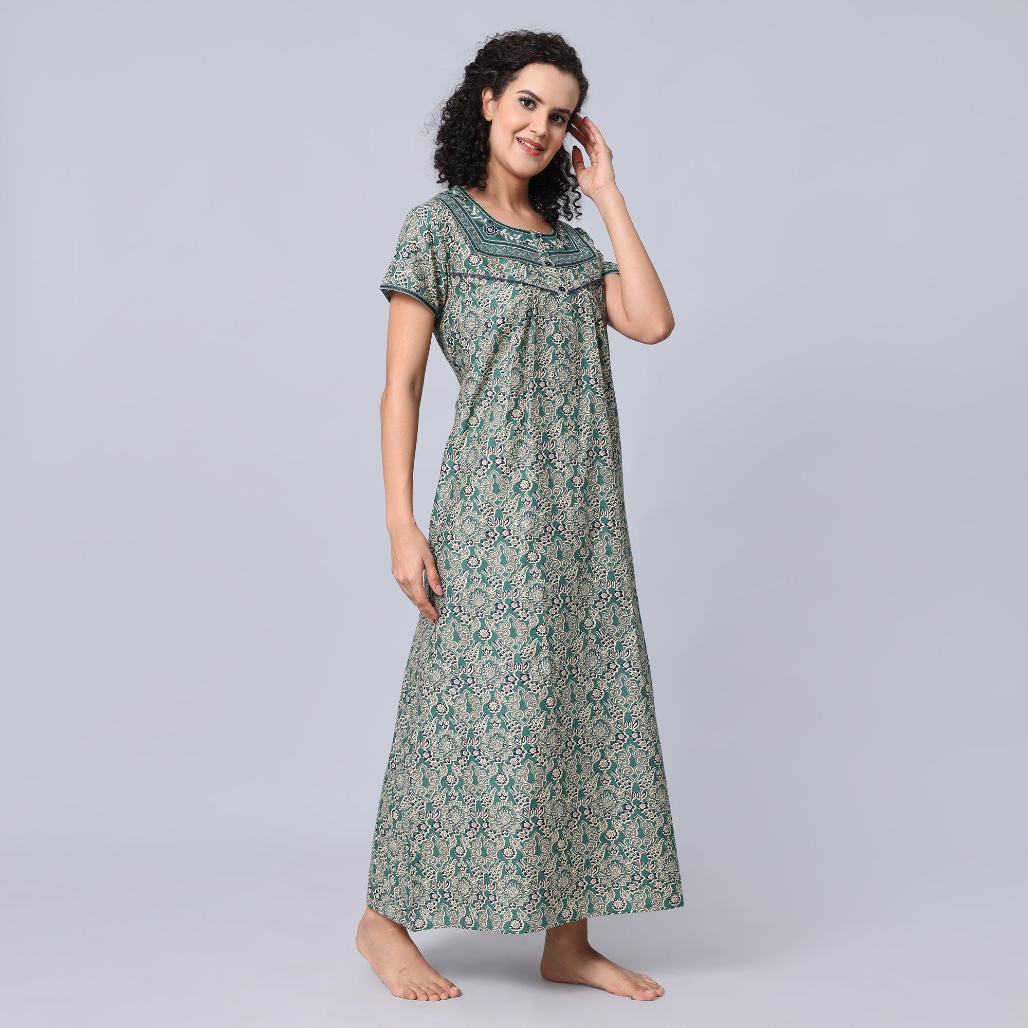 Evolove Women's 100% Cotton Printed Maxi Nighty Sleepwear Super Comfortable & Soft Cotton