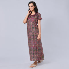 Evolove Women's 100% Cotton Printed Maxi Nighty Sleepwear Super Comfortable & Soft Cotton