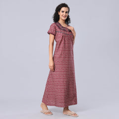 Evolove Women's 100% Cotton Printed Maxi Nighty Sleepwear Super Comfortable & Soft Cotton