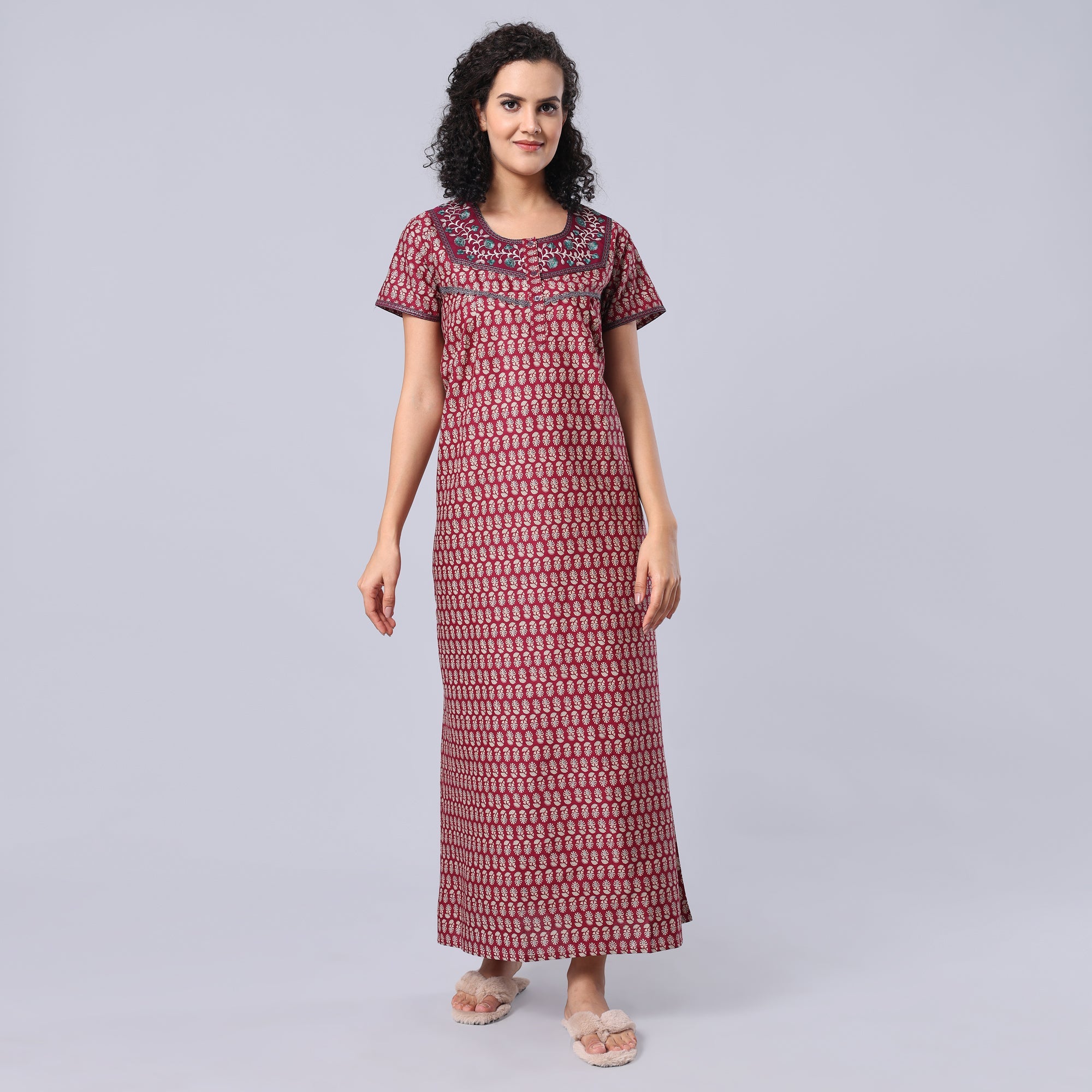 Evolove Women's 100% Cotton Printed Maxi Nighty Sleepwear Super Comfortable & Soft Cotton