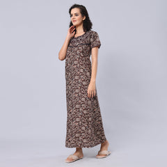 Evolove Women's 100% Cotton Printed Maxi Nighty Sleepwear Super Comfortable & Soft Cotton