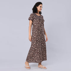 Evolove Women's 100% Cotton Printed Maxi Nighty Sleepwear Super Comfortable & Soft Cotton