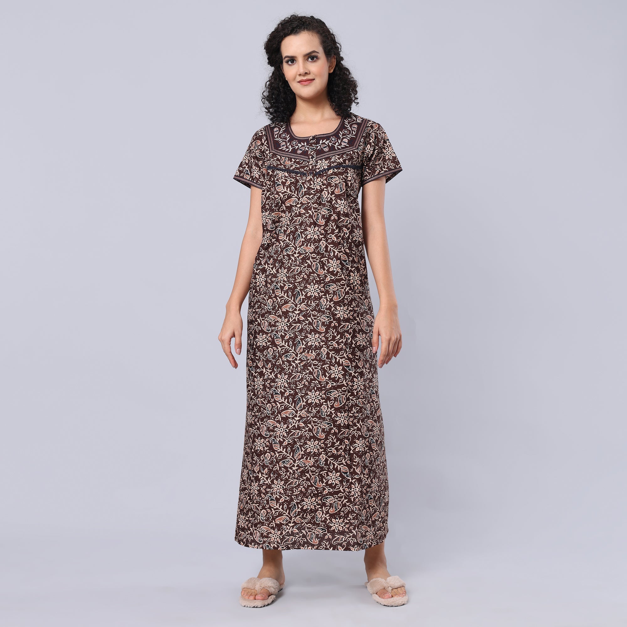 Evolove Women's 100% Cotton Printed Maxi Nighty Sleepwear Super Comfortable & Soft Cotton