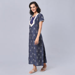 Evolove Women's 100% Cotton Printed Maxi Nighty Sleepwear Super Comfortable & Soft Cotton