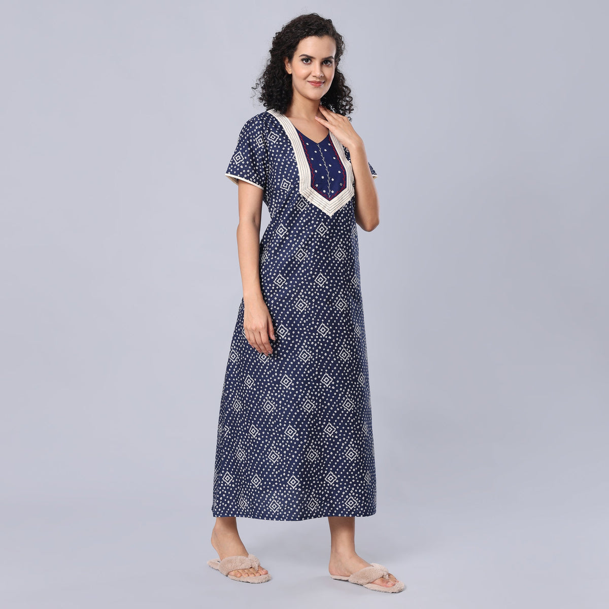 Evolove Women's 100% Cotton Printed Maxi Nighty Sleepwear Super Comfortable & Soft Cotton