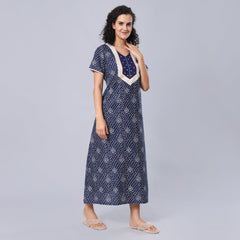 Evolove Women's 100% Cotton Printed Maxi Nighty Sleepwear Super Comfortable & Soft Cotton