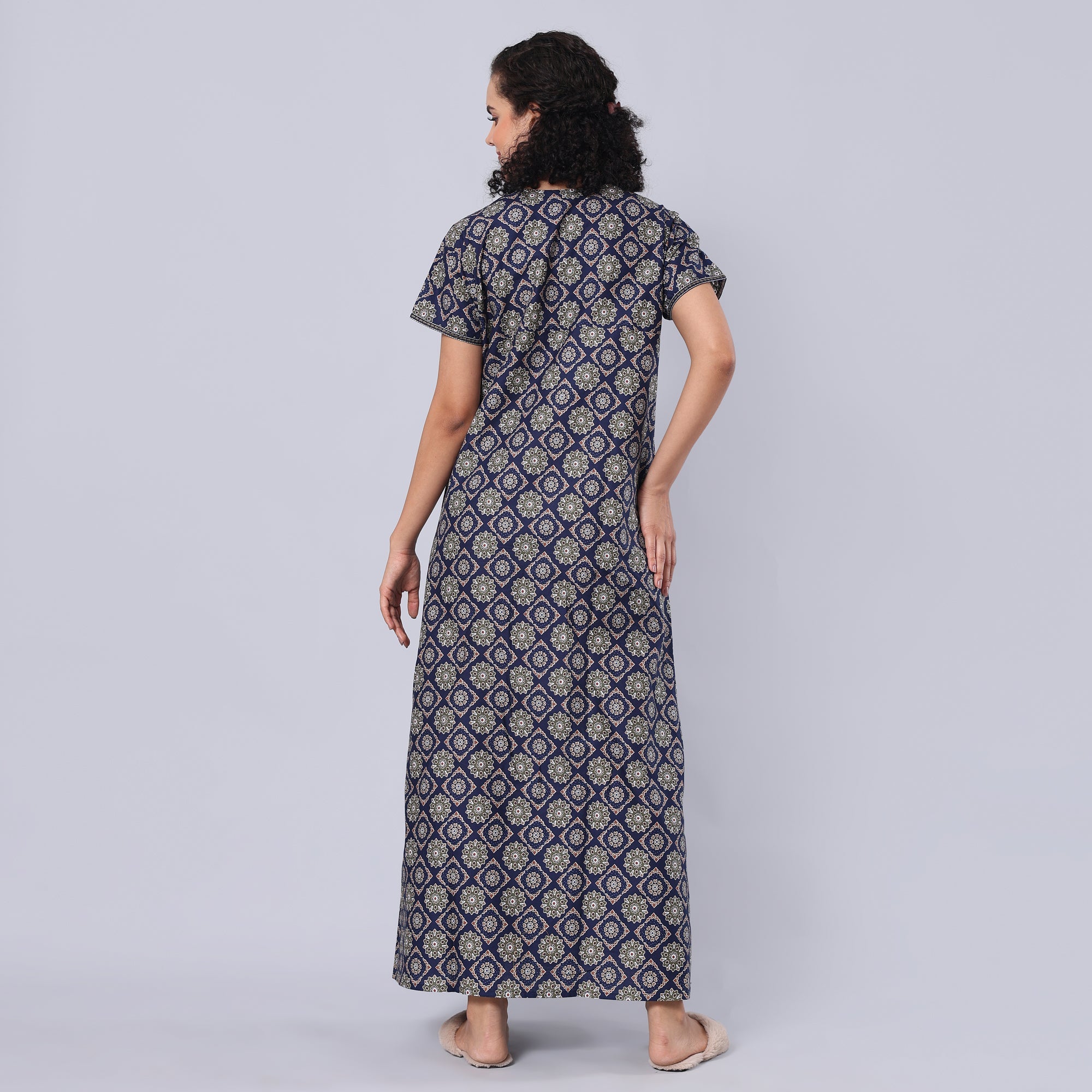 Evolove Women's 100% Cotton Printed Maxi Nighty Sleepwear Super Comfortable & Soft Cotton