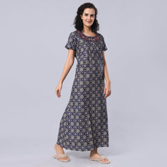 Evolove Women's 100% Cotton Printed Maxi Nighty Sleepwear Super Comfortable & Soft Cotton