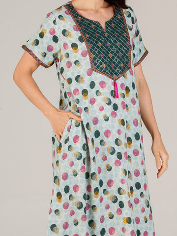 Evolove Loose Fit Nighty Long Maxi Sleepwear Nightgown for Women's or Ladies with Stylish Button or Zipper Viscose Liva Printed Super Soft Comfortable Design