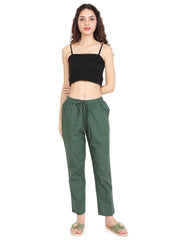 Evolove Women's Cotton Printed Pyjama Relaxed Lounge Pants With Pockets ( Green)