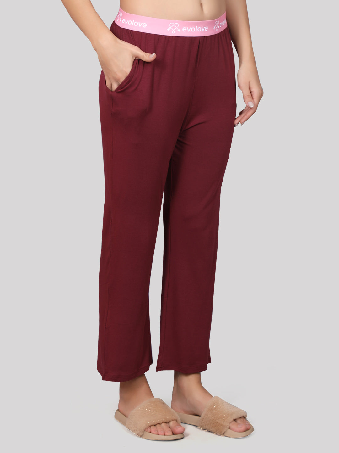 Evolove Women's Micro Modal Solid Pyjama Relaxed Lounge Pants with Pockets Super Soft Comfortable