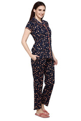 Navy  Woven Top & Pyjama Set