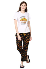 Night Black Pizza Print Pajama Set