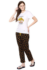 Night Black Pizza Print Pajama Set