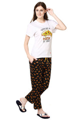 Night Black Pizza Print Pajama Set