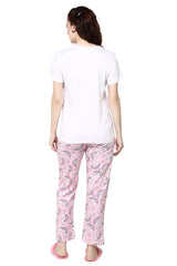 Evolove Pink Round neck Rainbow Print Women's (Pajama set) Night suit