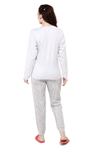 evolove Ground Grey Round neck Hearts Print Women's (Pajama set) Night suit Get free eyemask inside of any design