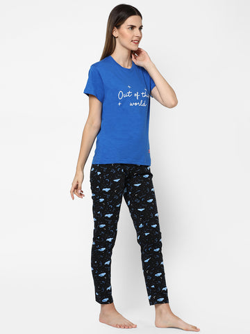 Evolove Women's Hosiery Cotton Round Neck Panda Print Night Suit (Pyjama Set) Get free eyemask inside of any design