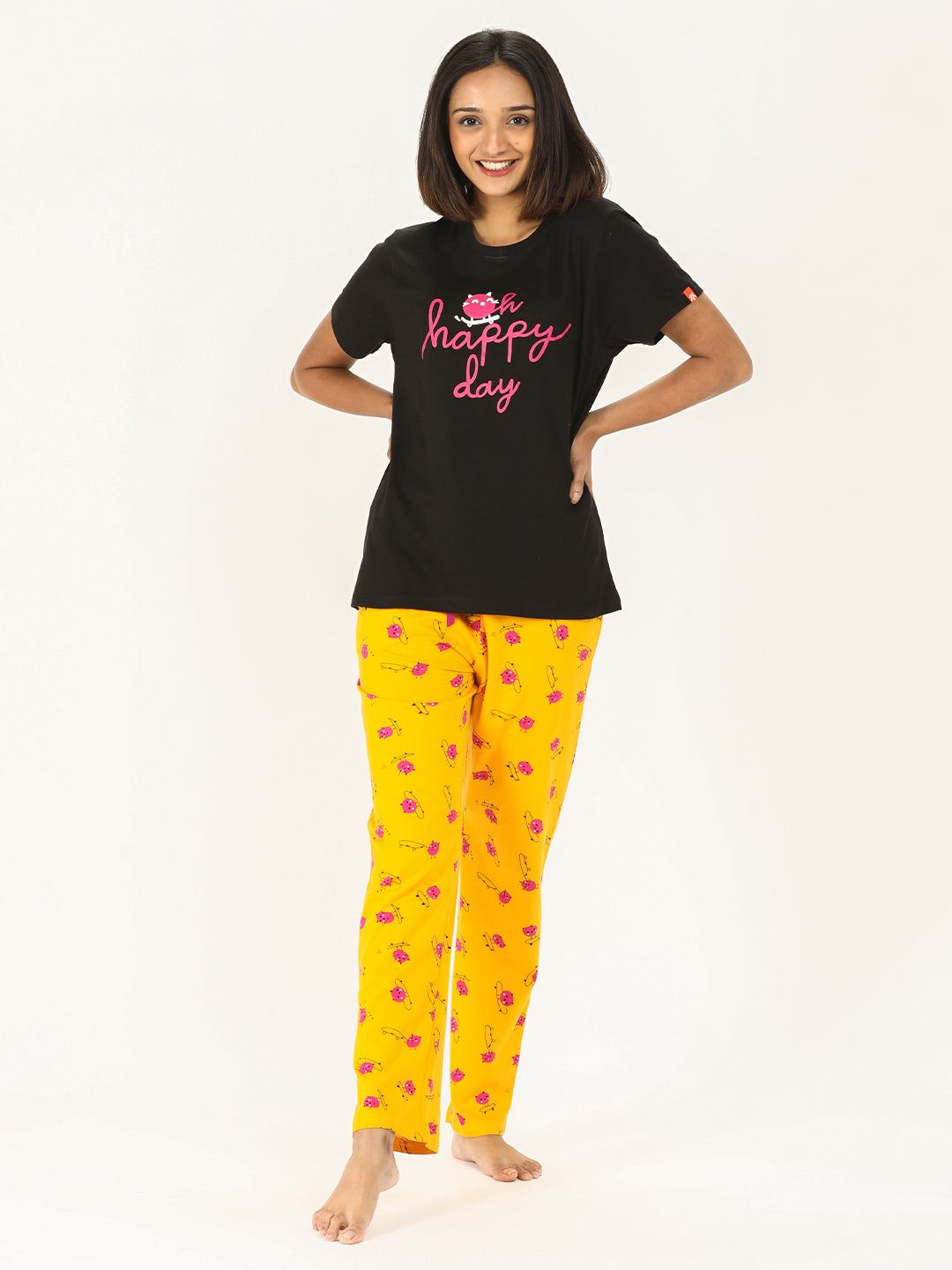 Evolove Womens Round Neck Half Sleeve Printed Tops Pajama Set