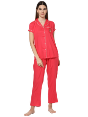 Evolove Women's Viscose Liva Super Soft Shirt & Pajama Night suit set ,(BTS Heart Symbol embroidery on pocket), Various colour Options & sizes M - XXL