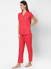 Evolove Women's Viscose Liva Super Soft Shirt & Pajama Night suit set ,(BTS Heart Symbol embroidery on pocket), Various colour Options & sizes M - XXL