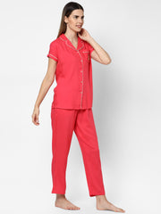 Evolove Women's Viscose Liva Super Soft Shirt & Pajama Night suit set ,(BTS Heart Symbol embroidery on pocket), Various colour Options & sizes M - XXL