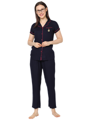 Evolove Women's Viscose Liva Super Soft Shirt & Pajama Night suit set ,(BTS Heart Symbol embroidery on pocket), Various colour Options & sizes M - XXL