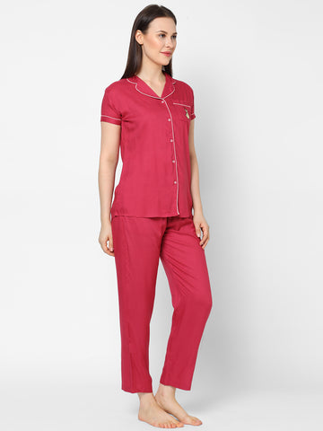 Evolove Women's Viscose Liva Super Soft Shirt & Pajama Night suit set ,(BTS Heart Symbol embroidery on pocket), Various colour Options & sizes M - XXL