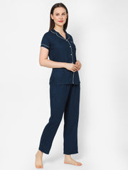 Evolove Women's Viscose Liva Super Soft Shirt & Pajama Night suit set ,(BTS Heart Symbol embroidery on pocket), Various colour Options & sizes M - XXL