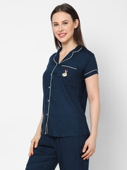 Evolove Women's Viscose Liva Super Soft Shirt & Pajama Night suit set ,(BTS Heart Symbol embroidery on pocket), Various colour Options & sizes M - XXL