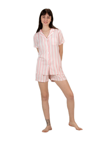 Evolove Women Stylish Shorts and Top Set with Pockets Buttons Elastic Waist Viscose Liva Striped Pattern Super Soft Comfortable ( S to 2XL Size )